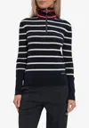 Moncler Stripe Virgin Wool Quarter Zip Pullover In Multi
