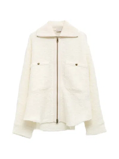 Moncler Tweed Bouclé-knit Zip-up Jacket In White