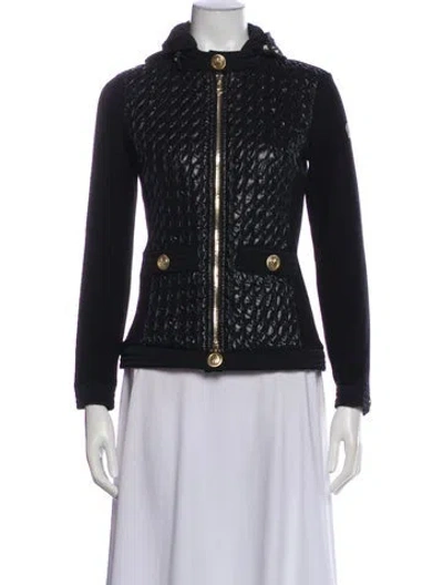 Pre-owned Moncler Tweed Pattern Biker Jacket In Black