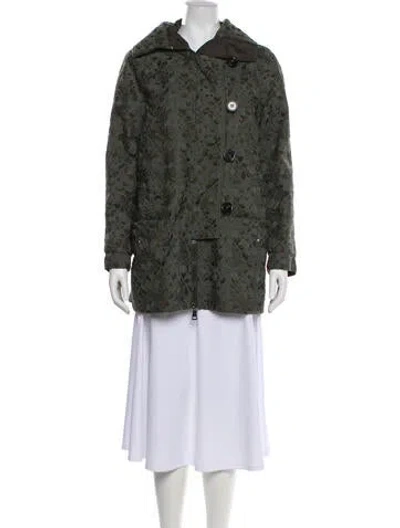 Pre-owned Moncler Tweed Pattern Down Coat In Green