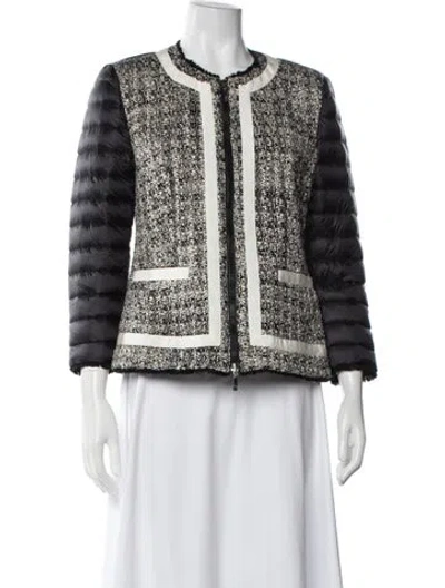Pre-owned Moncler Tweed Pattern Down Jacket In Neutrals