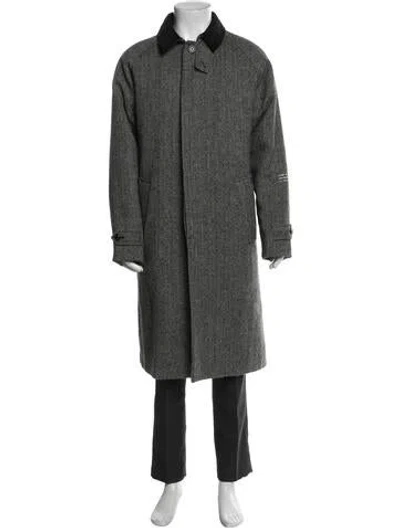 Pre-owned Moncler Tweed Pattern Overcoat In Gray