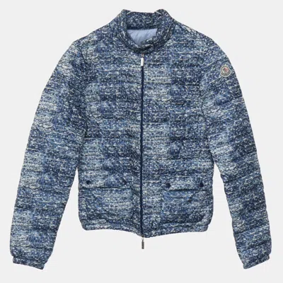 Pre-owned Moncler Tweed Pattern Puffer Jacket In Blue