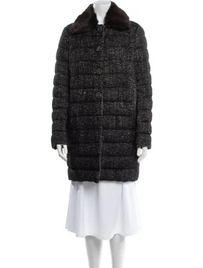 Pre-owned Moncler Tweed Printed Down Coat In Black