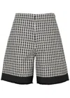 Moncler Cotton Blend Tweed Shorts With Fringed Hem In Black And White