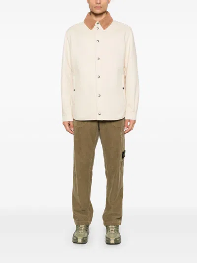 Moncler Twill Shirt Jacket In Light Beige