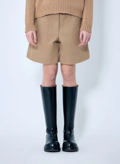 Moncler Twill Shorts In Brown