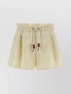 Moncler Twill Shorts With Drawstring Waist And Ruffled Trim In Neutral
