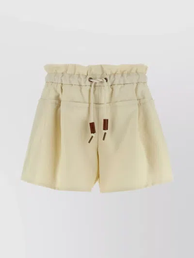 Moncler Twill Shorts With Drawstring Waist And Ruffled Trim