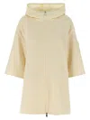 Moncler Two-material Cape With Padded Quilted Hood In Neutral