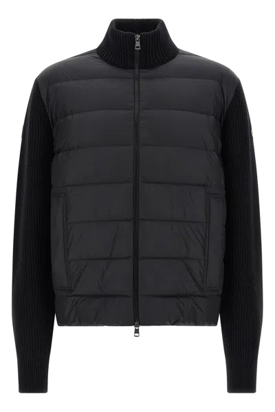Moncler Two-material Cardigan Sweaters And Cardigans Black