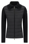 Moncler Two-material Cardigan With Goose Down Padding And High Neck In Black