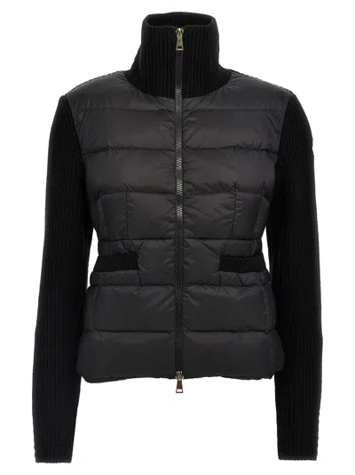 Moncler Padded Virgin Wool Blend Down Cardigan In Black