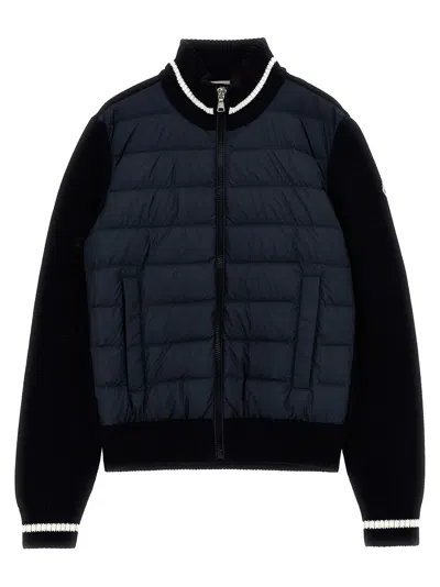 Moncler Kids' Two-material Cardigan In Blue