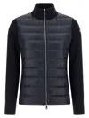 Moncler Two-material Cardigan With High Neck And Zip Closure In Blue