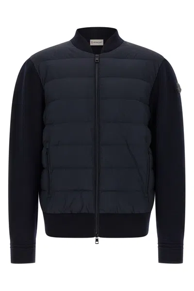 Moncler Two-material Cardigan Sweaters And Cardigans Blue