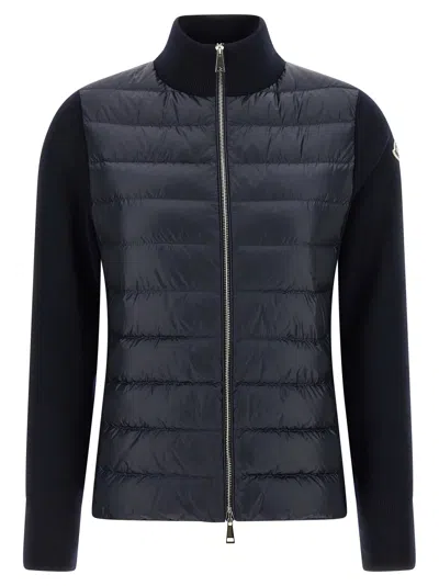 Moncler Quilted Vest-style Cardigan With High Neck And Feather Padding In Black