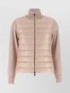 Moncler Two-material Cardigan Featuring Quilted Front In Pink