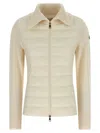 Moncler Two-material Cardigan With Goose Down Padding And High Neck In Neutral