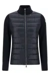 Moncler Two-material Cardigan With High Neck And Zip Closure In Blue