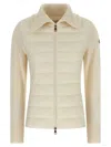Moncler Two-material Cardigan With Goose Down Padding And High Neck In Neutral