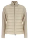 Moncler Quilted High Neck Two-material Cardigan With Feather Padding In Neutral