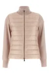 Moncler Two-material Cardigan Featuring Quilted Front In Neutral