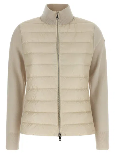 MONCLER TWO-MATERIAL CARDIGAN SWEATERS AND CARDIGANS BEIGE