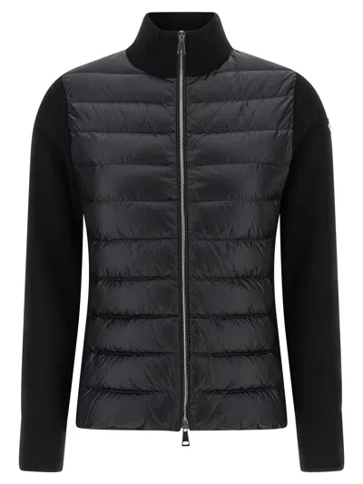 MONCLER TWO-MATERIAL CARDIGAN SWEATERS AND CARDIGANS BLACK