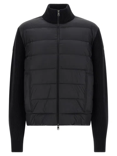 MONCLER TWO-MATERIAL CARDIGAN SWEATERS AND CARDIGANS BLACK