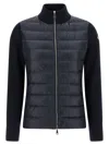 Moncler Two-material Cardigan With High Neck And Zip Closure In Blue