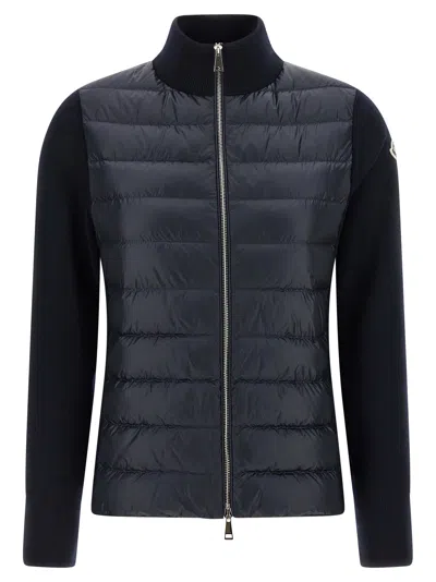 MONCLER TWO-MATERIAL CARDIGAN SWEATERS AND CARDIGANS BLUE