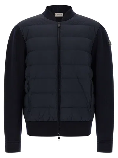 MONCLER TWO-MATERIAL CARDIGAN SWEATERS AND CARDIGANS BLUE