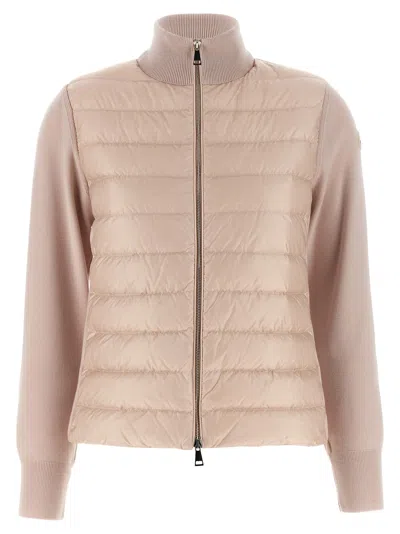 MONCLER TWO-MATERIAL CARDIGAN SWEATERS AND CARDIGANS PINK