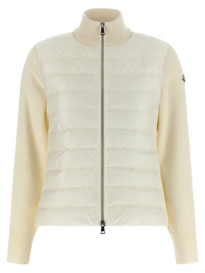 Moncler Two-material Cardigan Sweaters And Cardigans White In Neutral