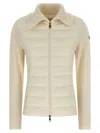 Moncler Two-material Cardigan With Goose Down Padding And High Neck In Neutral