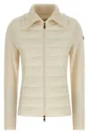 Moncler Two-material Cardigan With Goose Down Padding And High Neck In White