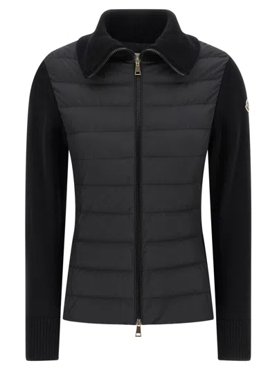 MONCLER MONCLER TWO-MATERIAL CARDIGAN WITH GOOSE DOWN PADDING AND HIGH NECK