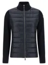Moncler Two-material Cardigan With High Neck And Zip Closure In Blue