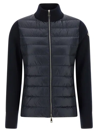 MONCLER MONCLER TWO-MATERIAL CARDIGAN WITH HIGH NECK AND ZIP CLOSURE