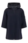 Moncler Wool Cape With Hood And Arm Patch In Blue