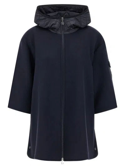 MONCLER TWO-MATERIAL HOOD CAPES BLUE