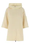 Moncler Two-material Cape With Padded Quilted Hood In White