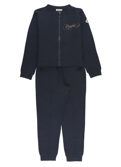 Moncler Kids' Two Piece Jumpsuit With Logo In Blue