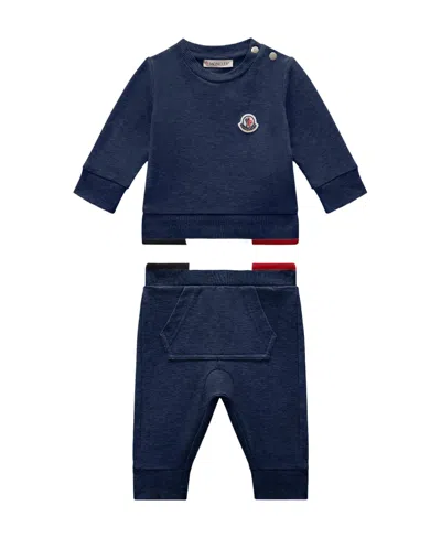 Moncler Two-piece Set Of Logo Sweater And Sweatpants In Blue