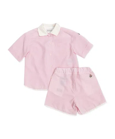 Moncler Two-piece Set Of Short-sleeved Top And Shorts In Pink