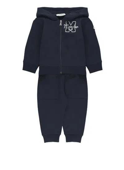 Moncler Babies' Two Pieces Jumpsuit With Logo In Blue