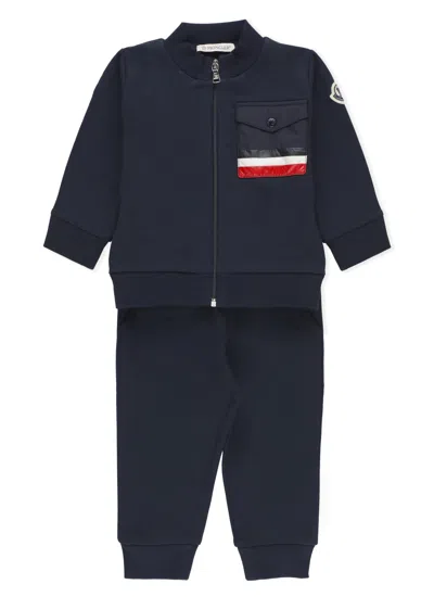 Moncler Babies' Two Pieces Jumpsuit With Logo In Blue