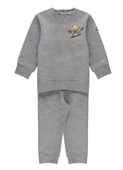 Moncler Babies' Two Pieces Suit With Logo In Gray