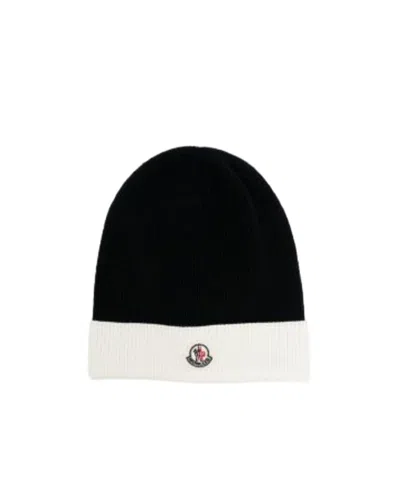 Moncler Two-tone Cotton Beanie In Black